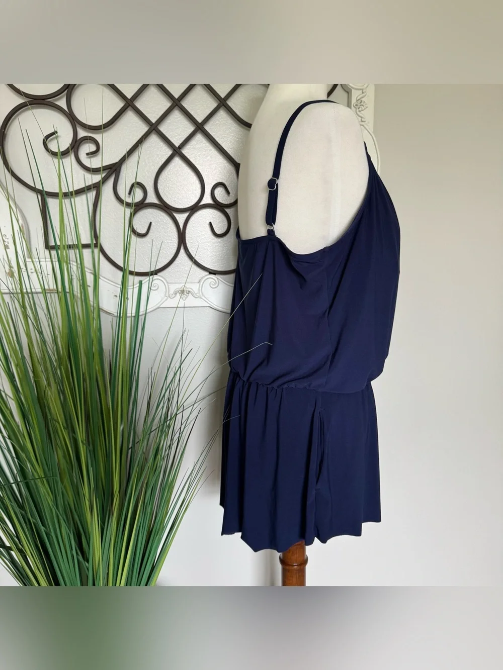 AQUA GREEN Size XL Navy Blue One Piece Romper Style Swimsuit with Pockets